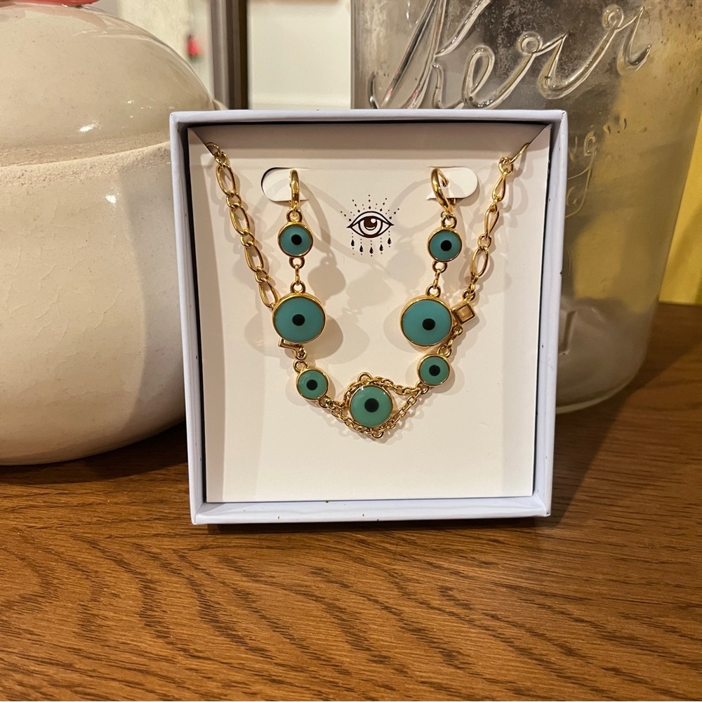 EYE CANDY LA: Georgina Evil Eye Bracelet and Earrings Set